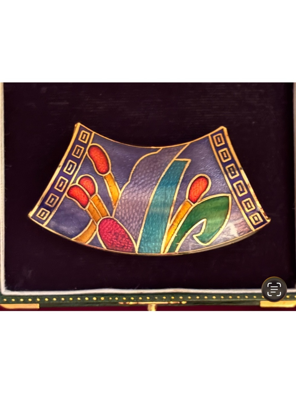 New Cloisonné Hand-Painted Scarf Accessory So Classy in Blue, Green & Red